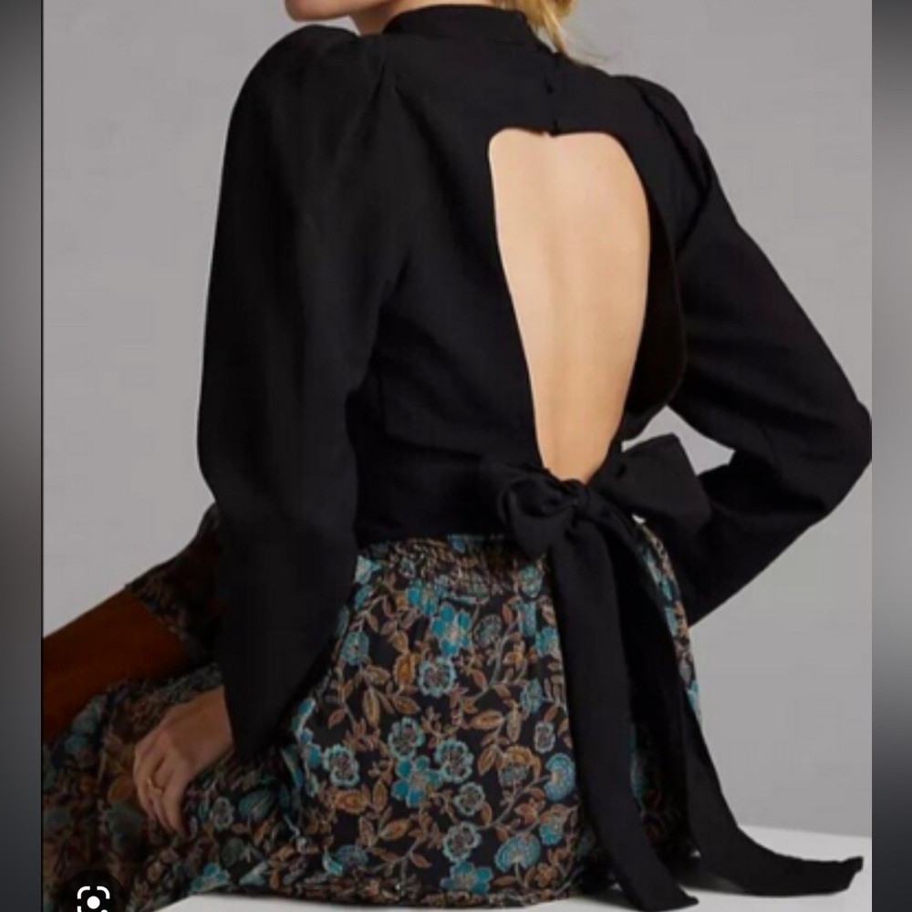 Anthropologie Black Open-Back Blouse